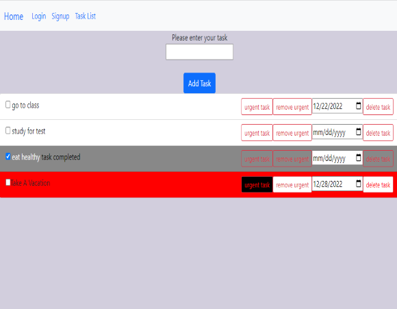 Image of task list web app